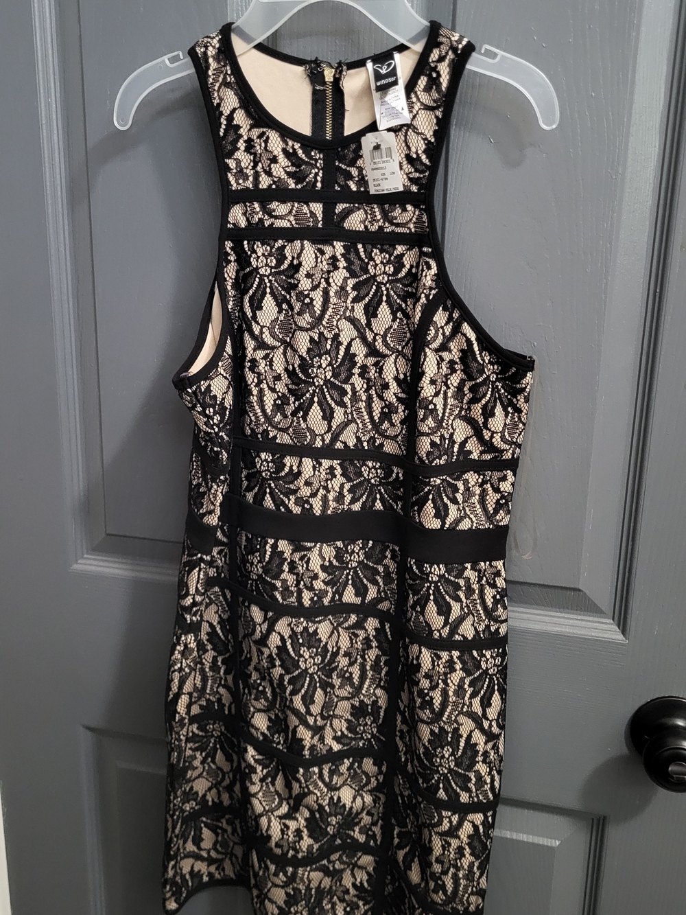 Windsor Black Lace Midi Dress with Nude Lining